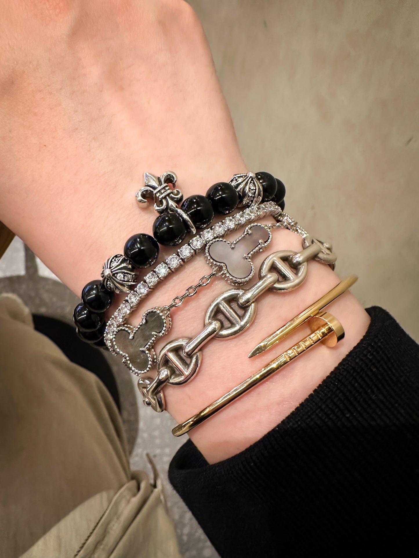 925 Silver Fluer Black Agate Bracelet