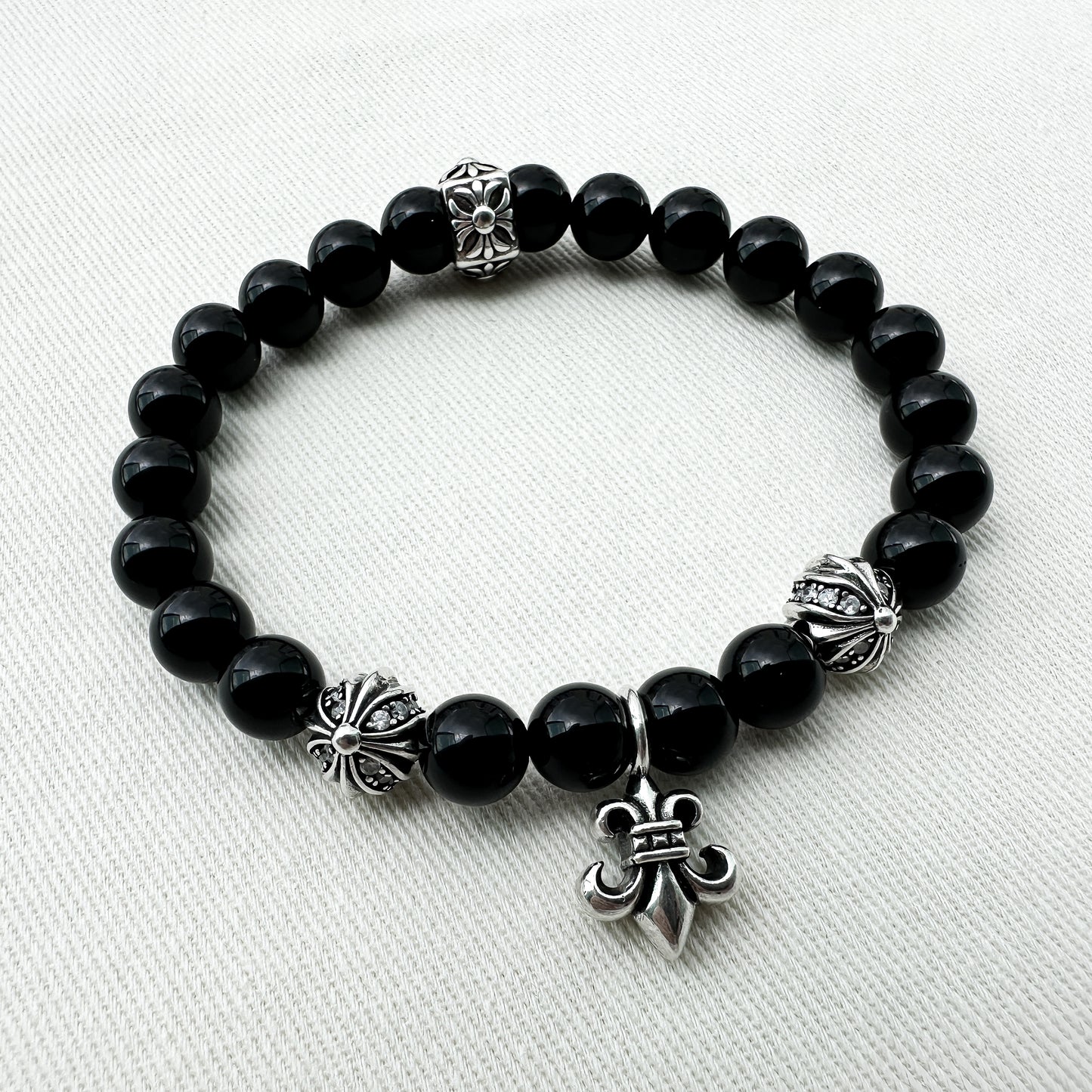 925 Silver Fluer Black Agate Bracelet