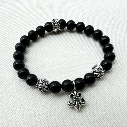 925 Silver Fluer Black Agate Bracelet