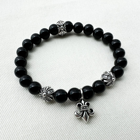 925 Silver Fluer Black Agate Bracelet