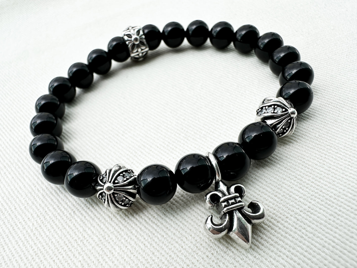 925 Silver Fluer Black Agate Bracelet