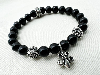 925 Silver Fluer Black Agate Bracelet